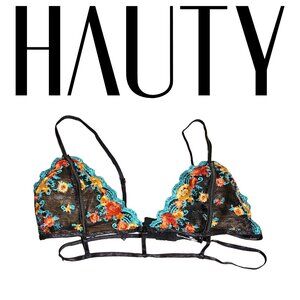 Hauty embroidered lace bra with caged straps NWT Small